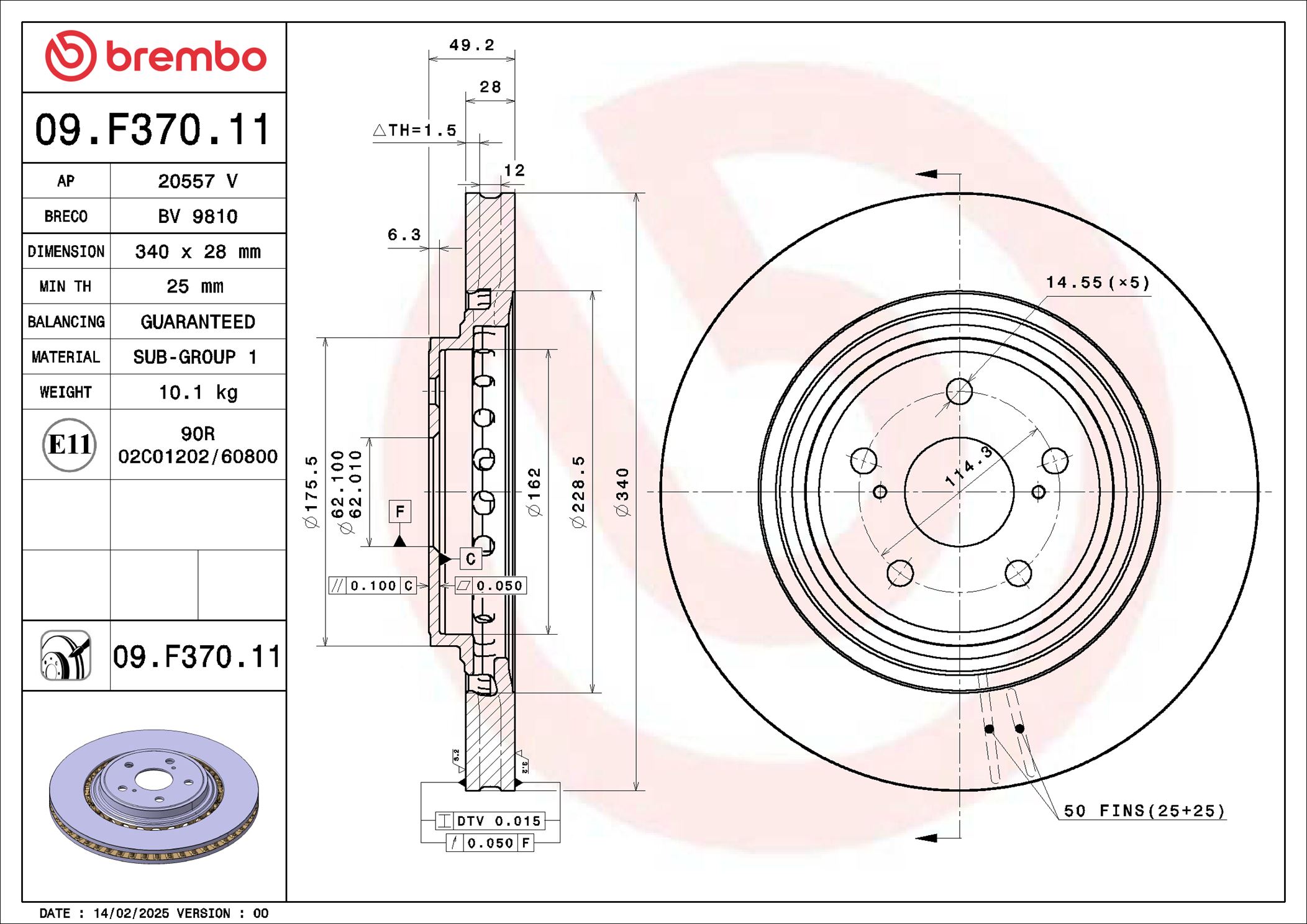 BREMBO 09.F370.11 340mm 28mm for TOYOTA