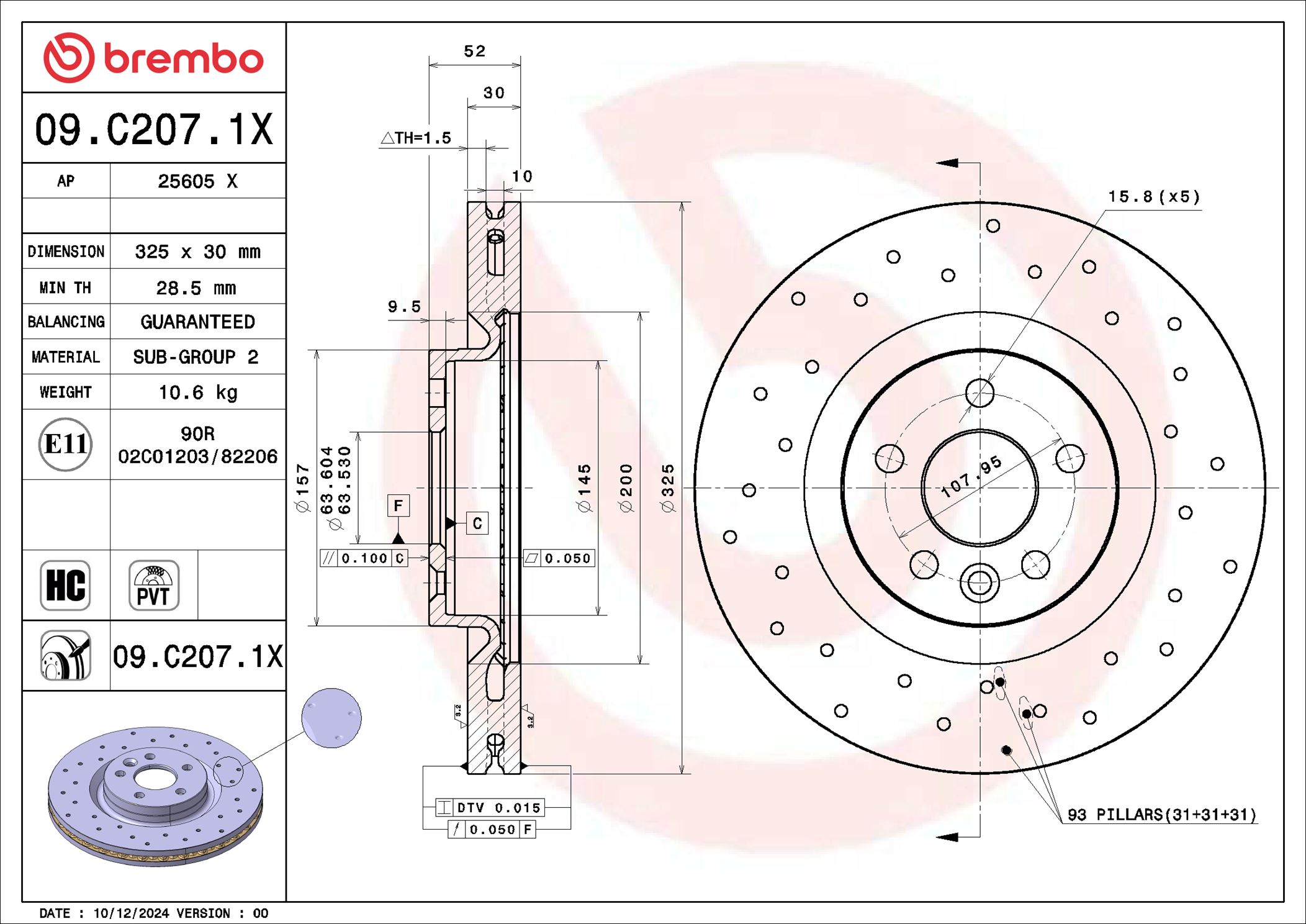 BREMBO Bremseskive 09c2071x 325mm 30mm for LAND ROVER