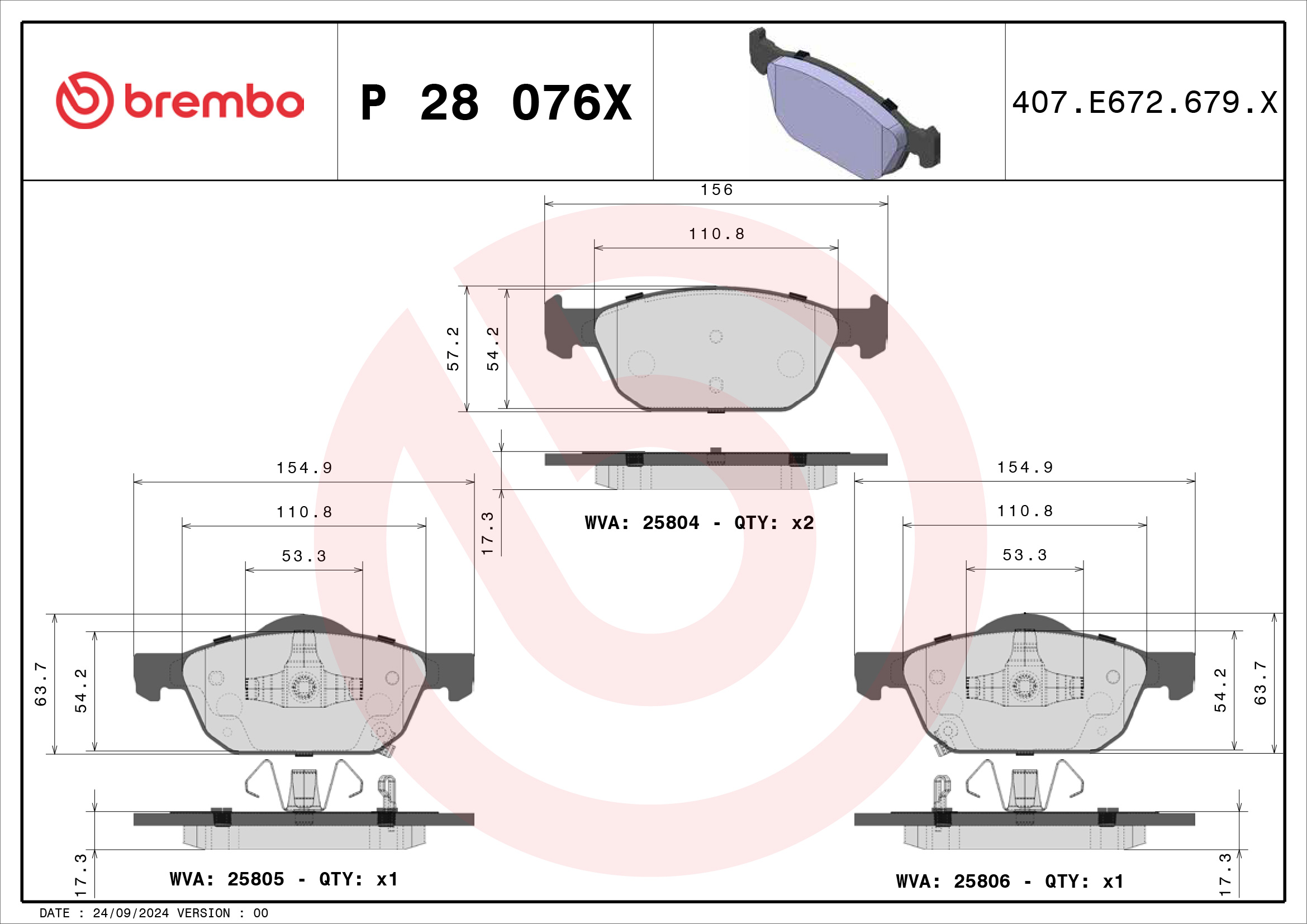 BREMBO Bremseklodser p28076x for HONDA