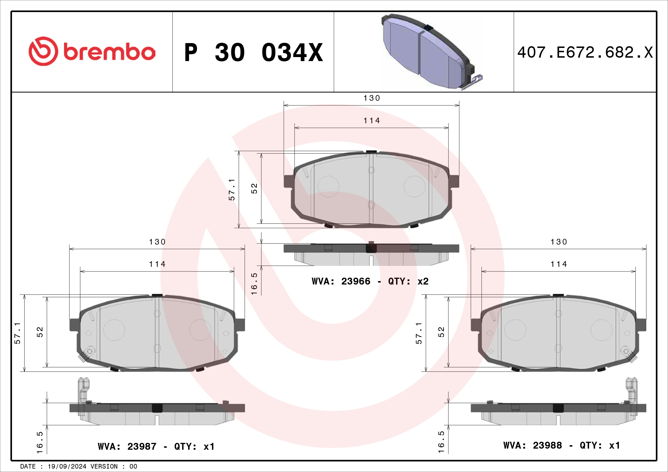 BREMBO Bremseklodser p30034x for TOYOTA HYUNDAI KIA CHANGAN CHANA JAC HYUNDAI (BEIJING) KIA (DYK)
