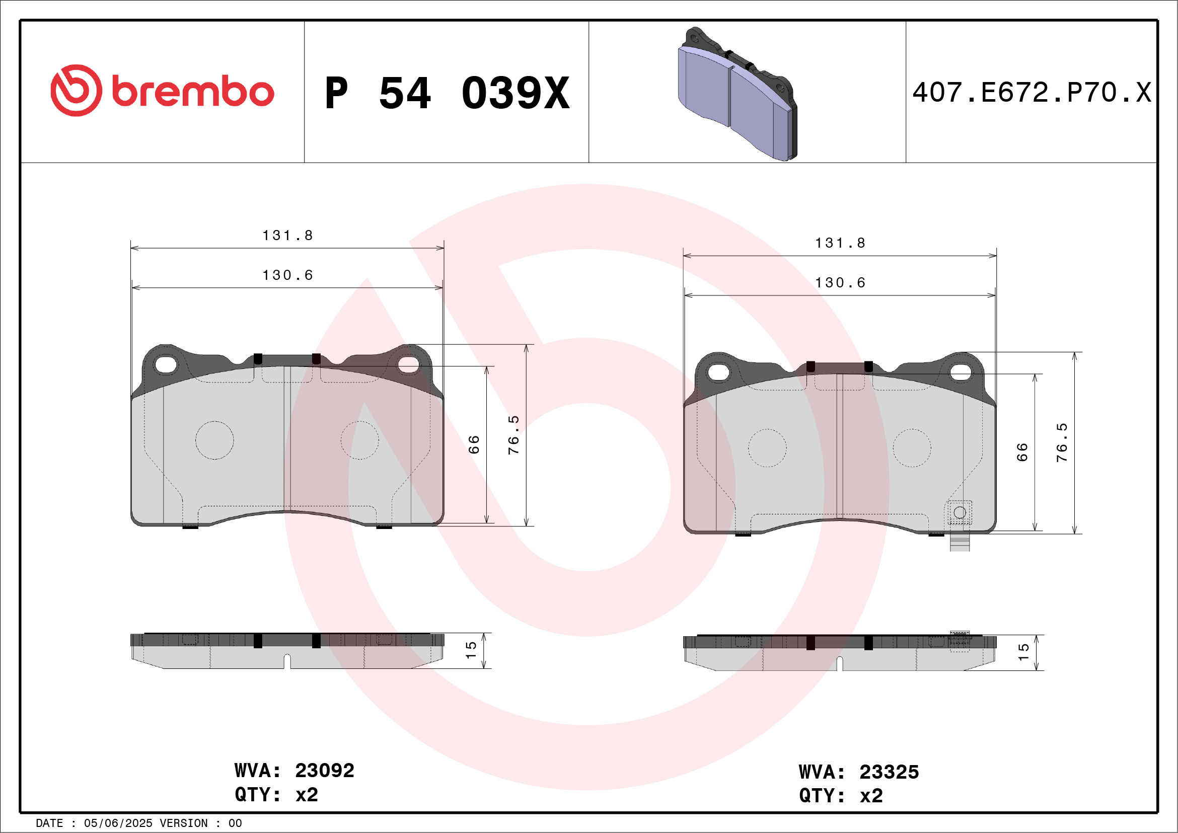 BREMBO Bremseklodser p54039x for HONDA MITSUBISHI SUBARU TOYOTA