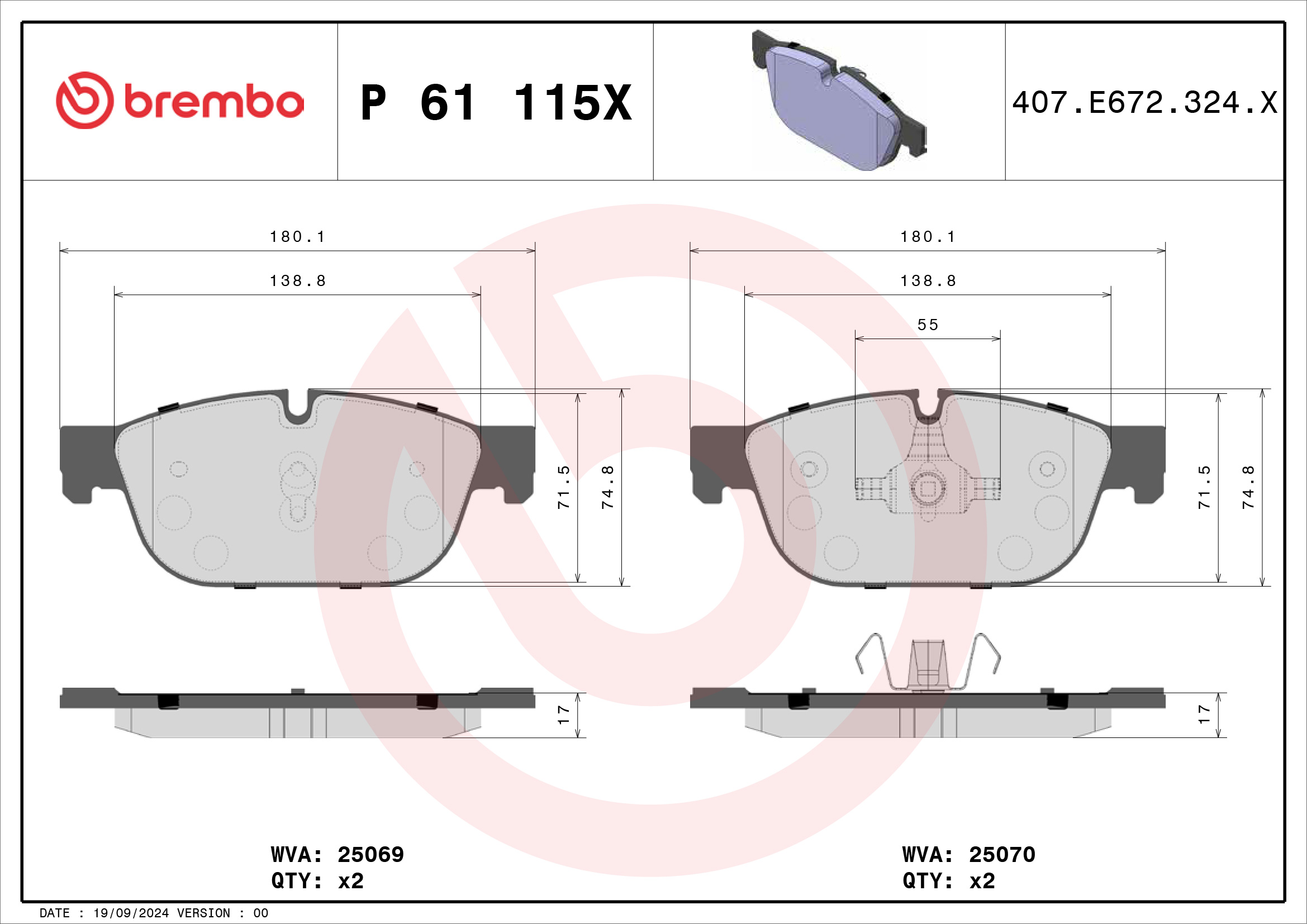 BREMBO Bremseklodser p61115x for DS DS (CAPSA)