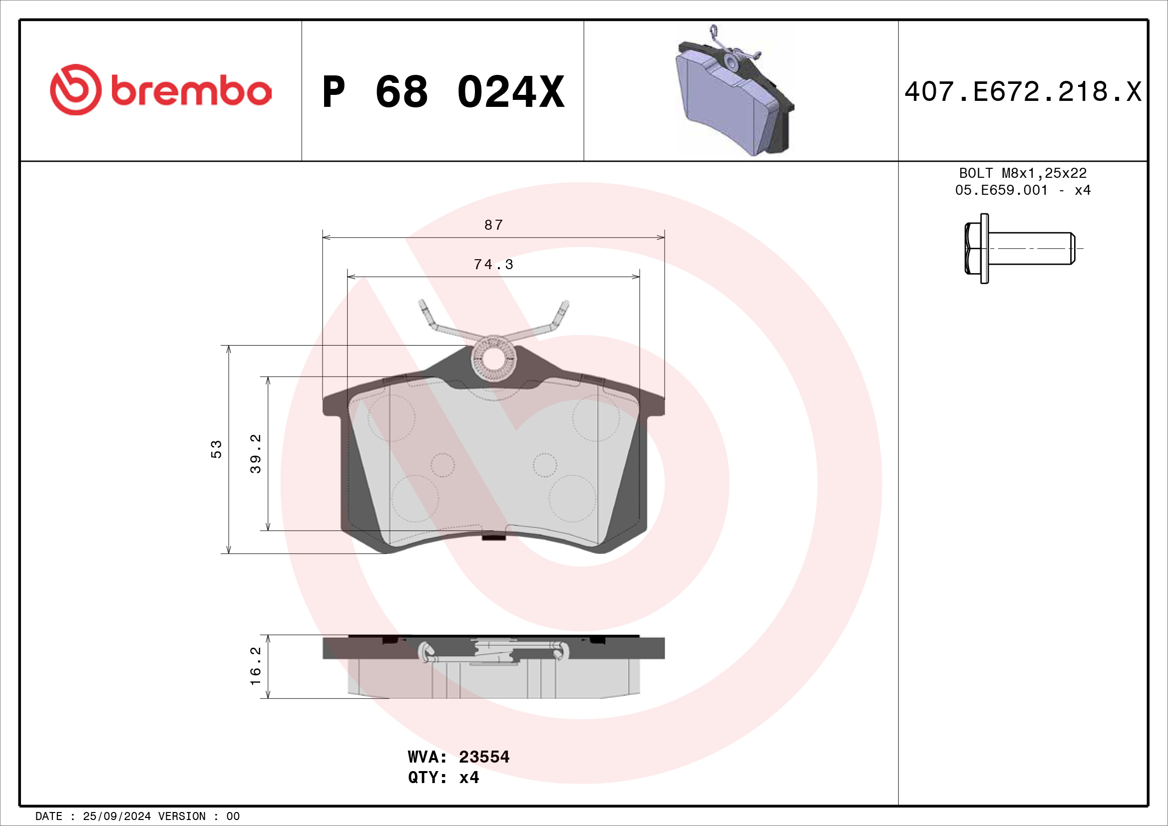 BREMBO Bremseklodser p68024x for VAUXHALL RENAULT PEUGEOT CITROËN SAMSUNG
