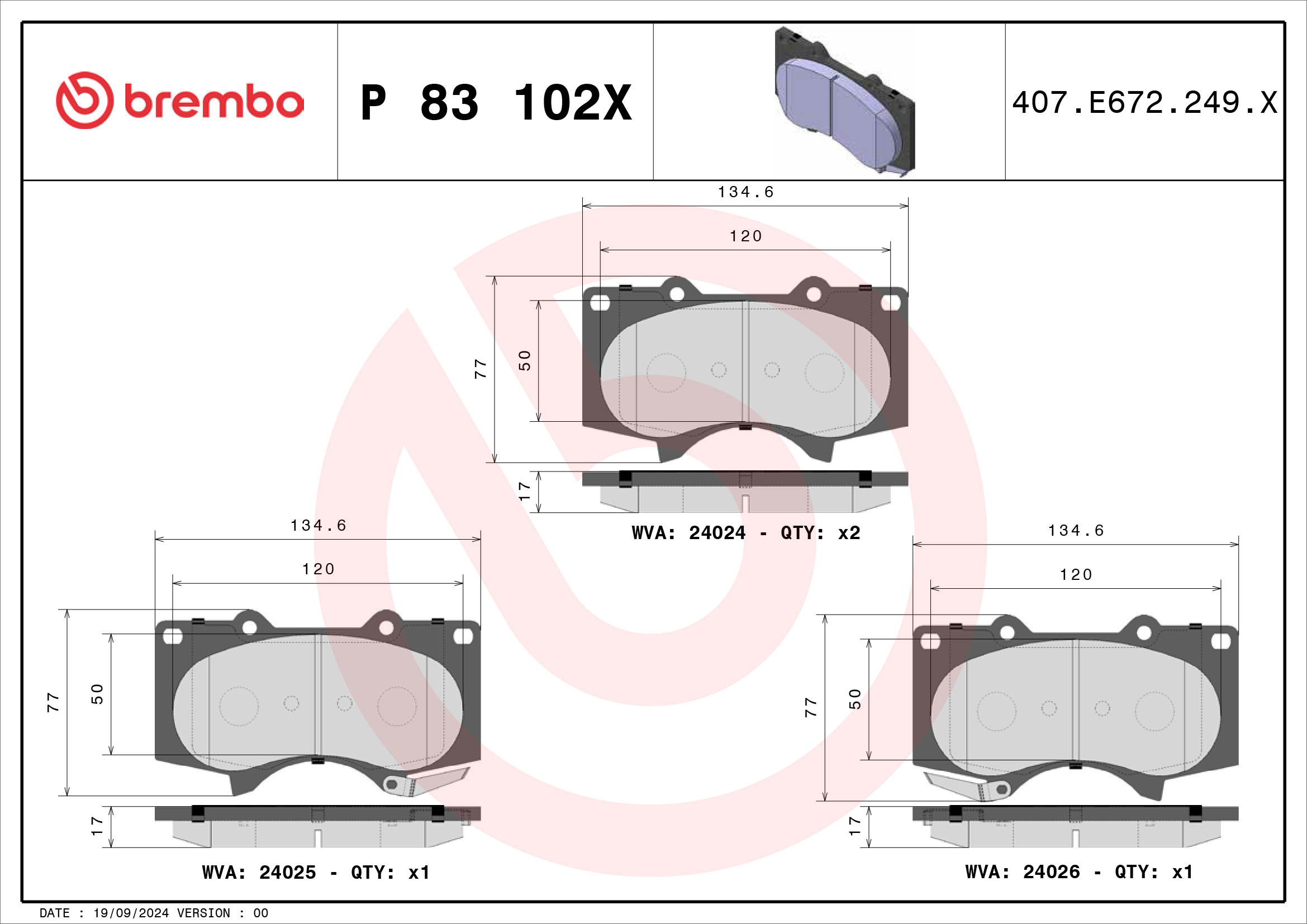 BREMBO Bremseklodser p83102x for TOYOTA