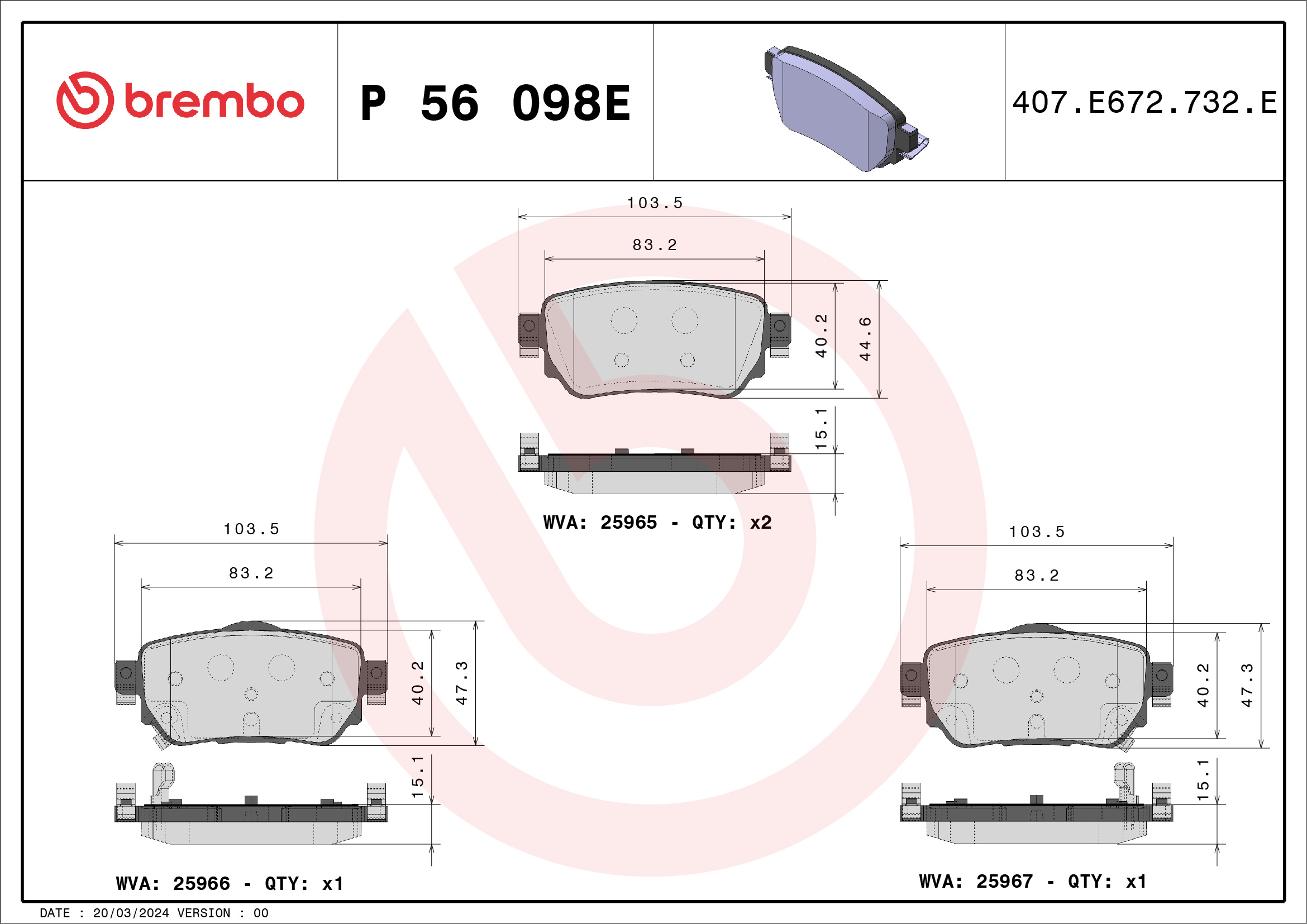 BREMBO Bremseklodser p56098e for NISSAN