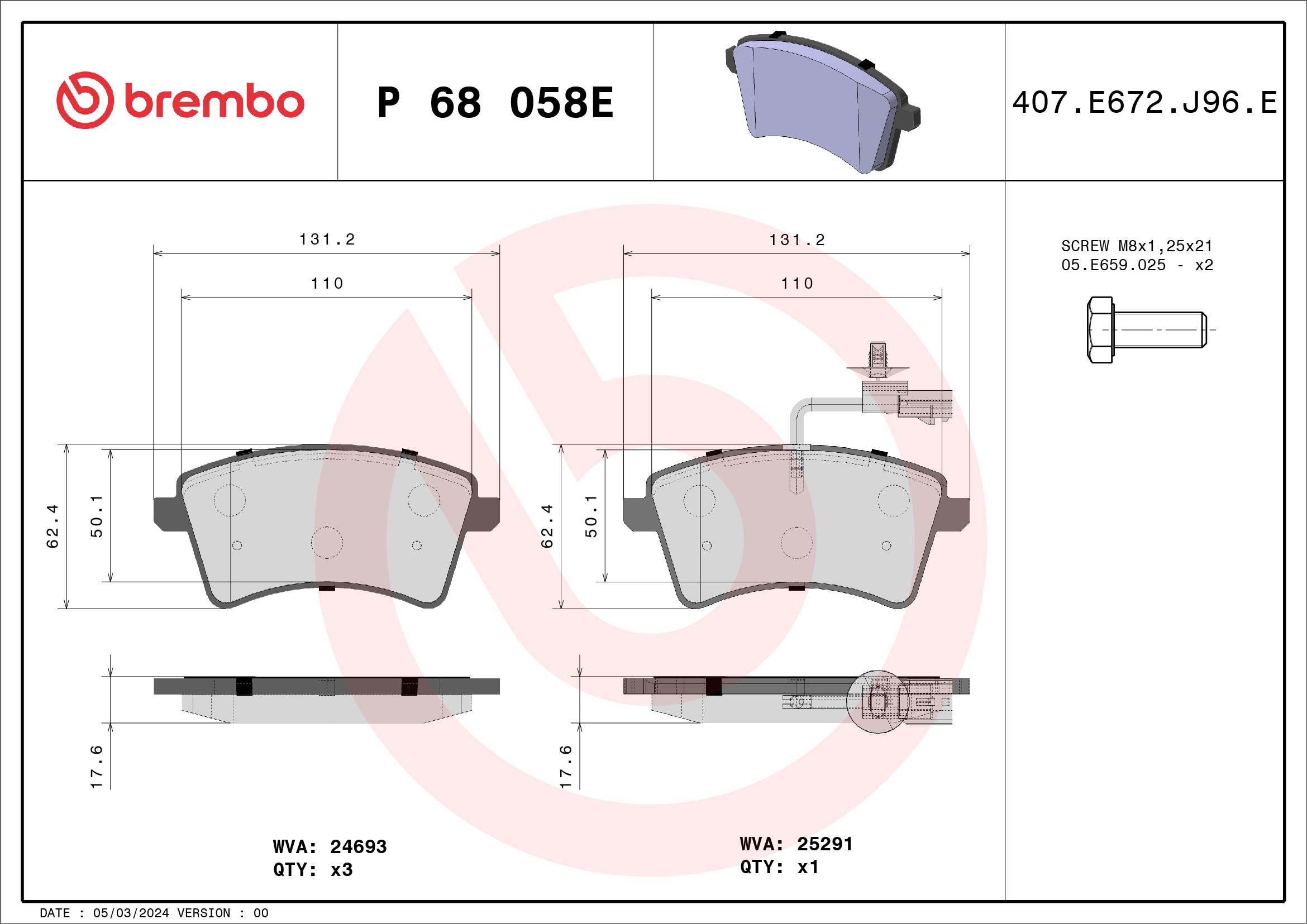 BREMBO Bremseklodser P 68 058E for RENAULT