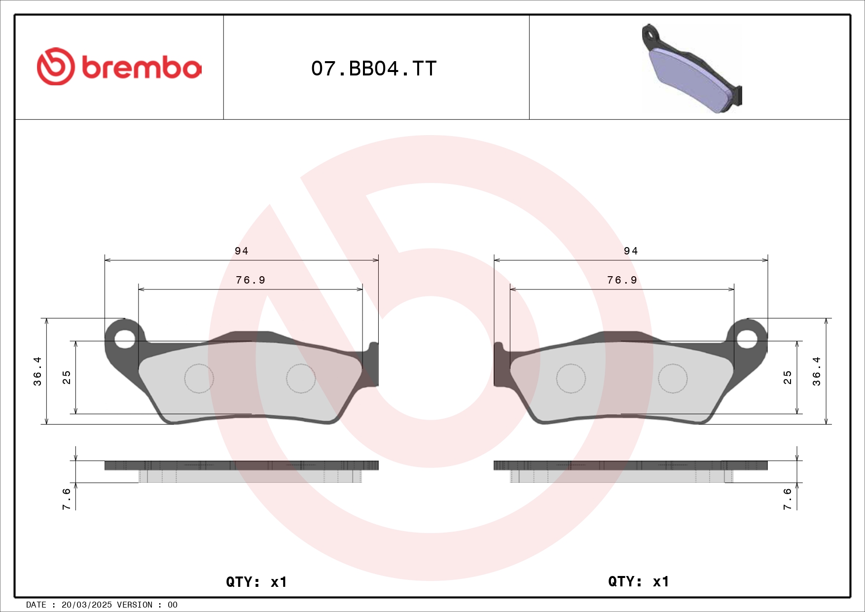 BREMBO Bremseklodser 07bb04tt