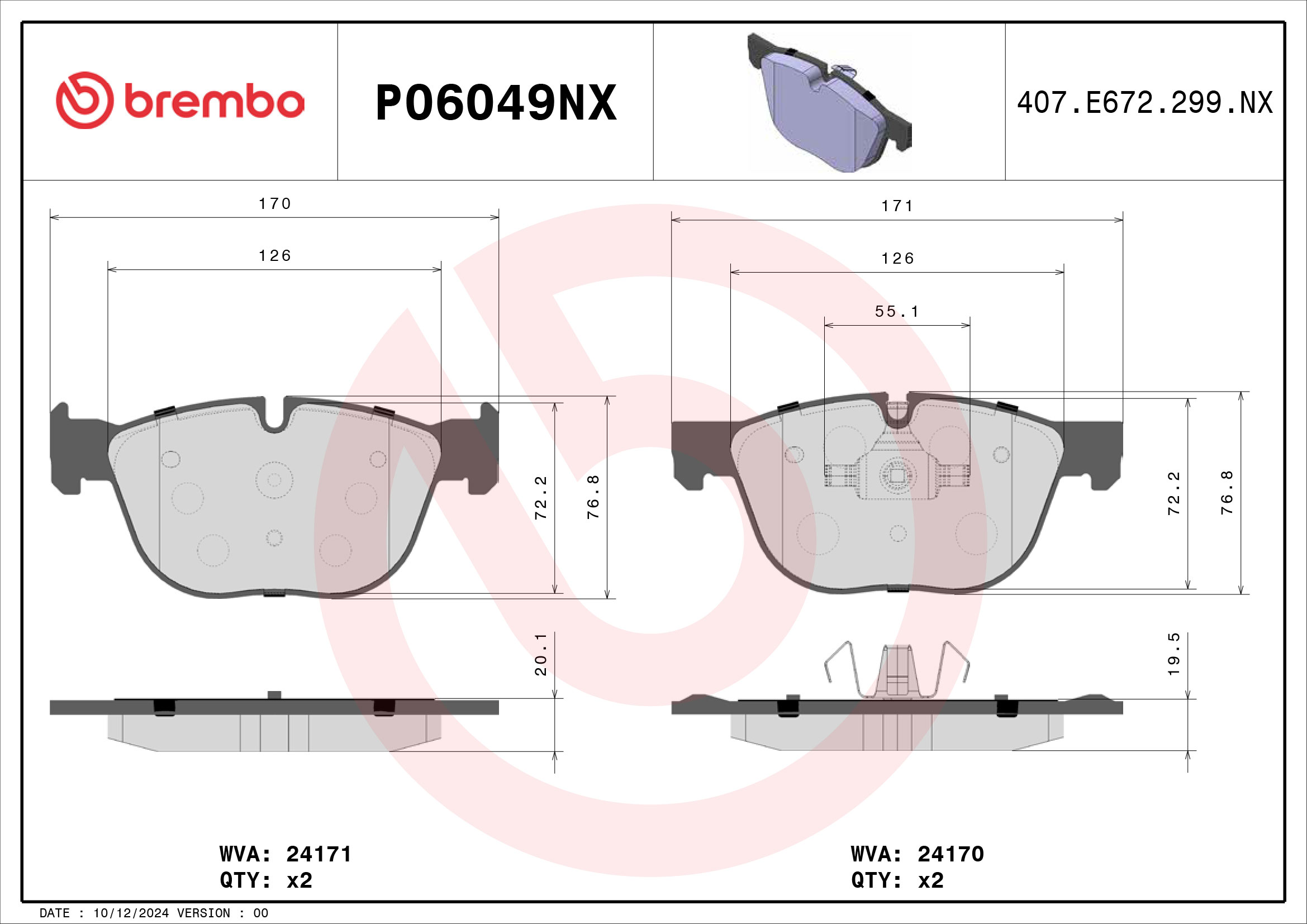 BREMBO Bremseklodser p06049nx for BMW