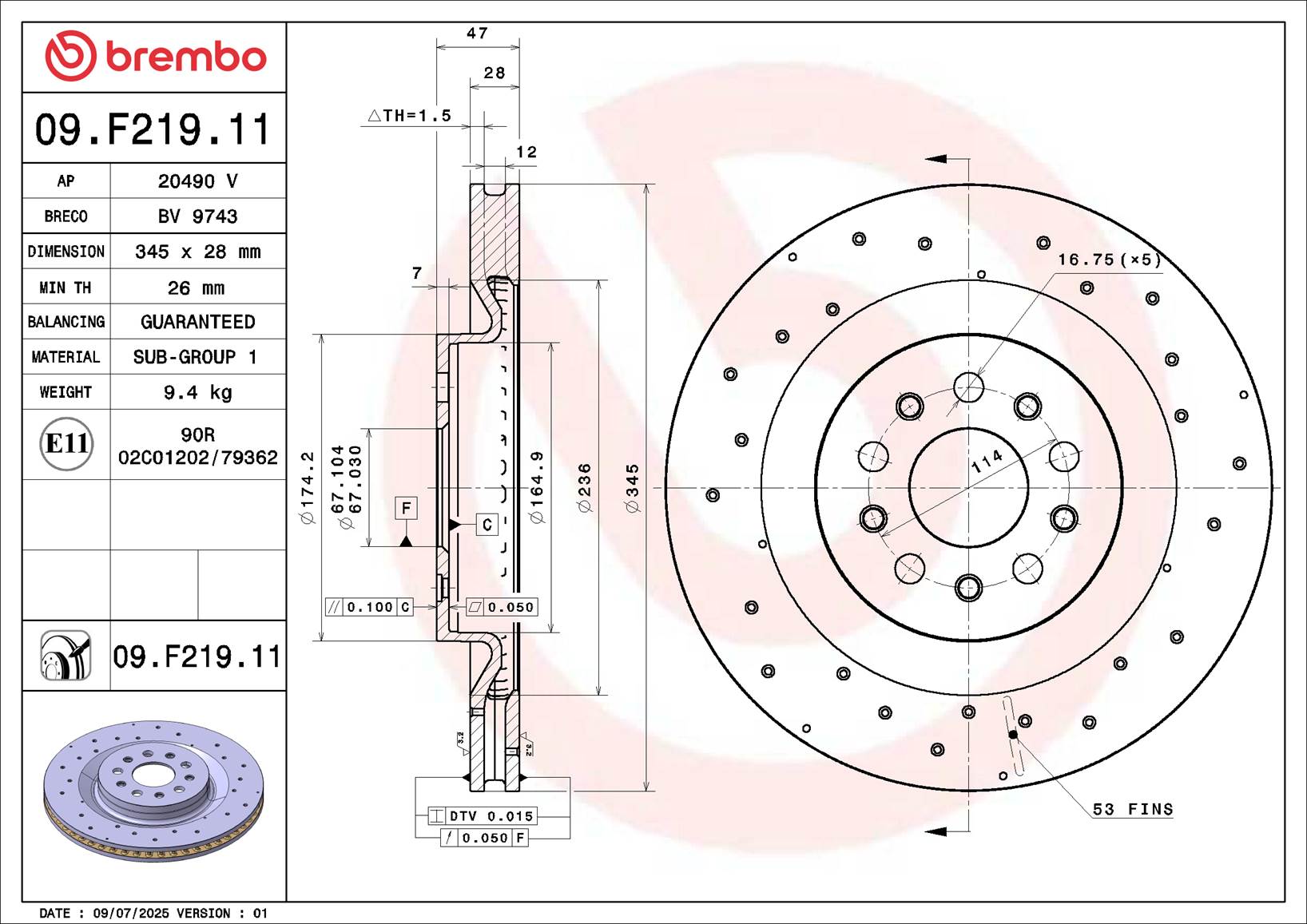 BREMBO Bremseskive 09f21911 345mm 28mm for MASERATI