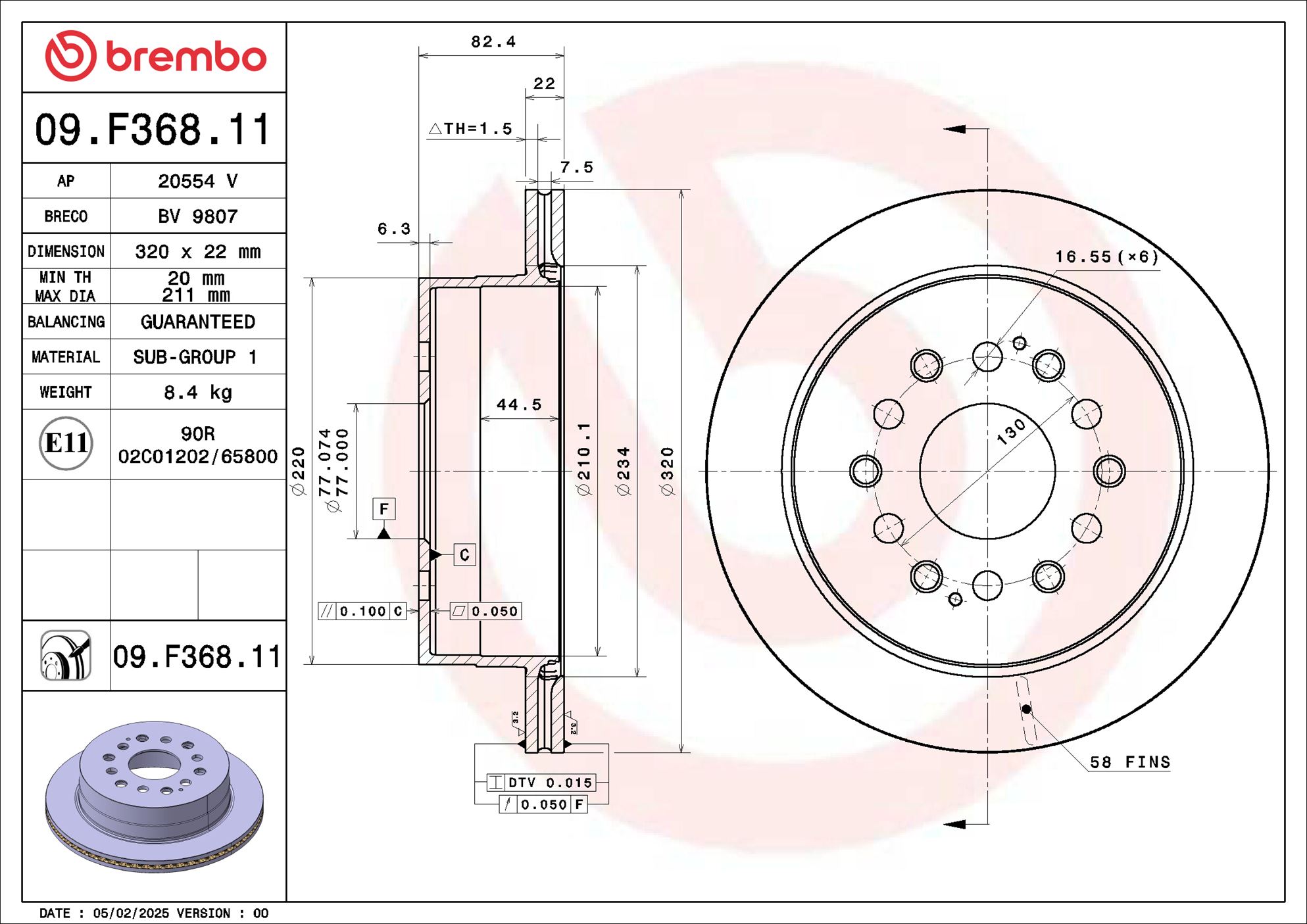 BREMBO 09f36811 320mm 22mm for TOYOTA