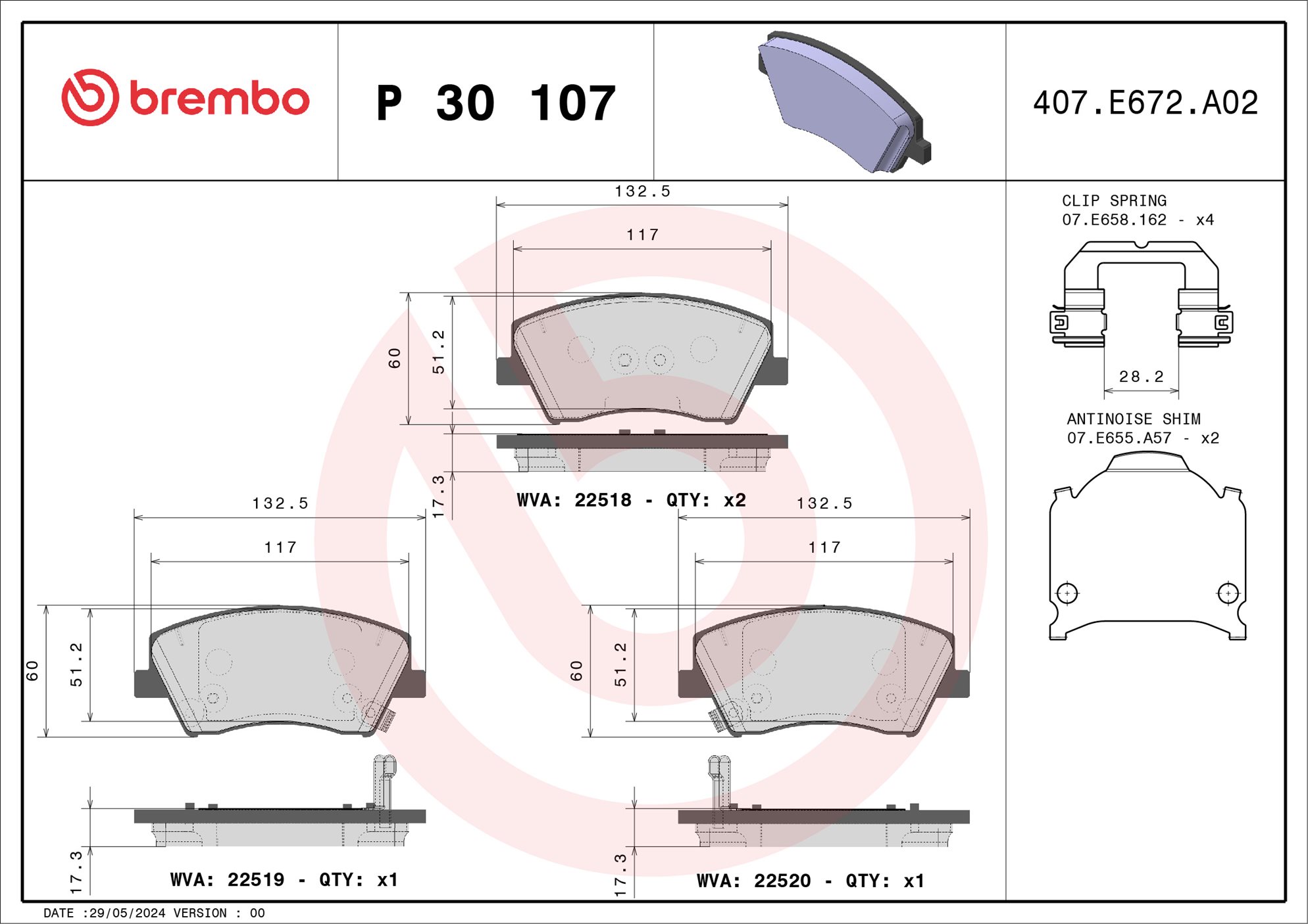 BREMBO Bremseklodser p30107 for HYUNDAI KIA HYUNDAI (BEIJING) KIA (DYK)