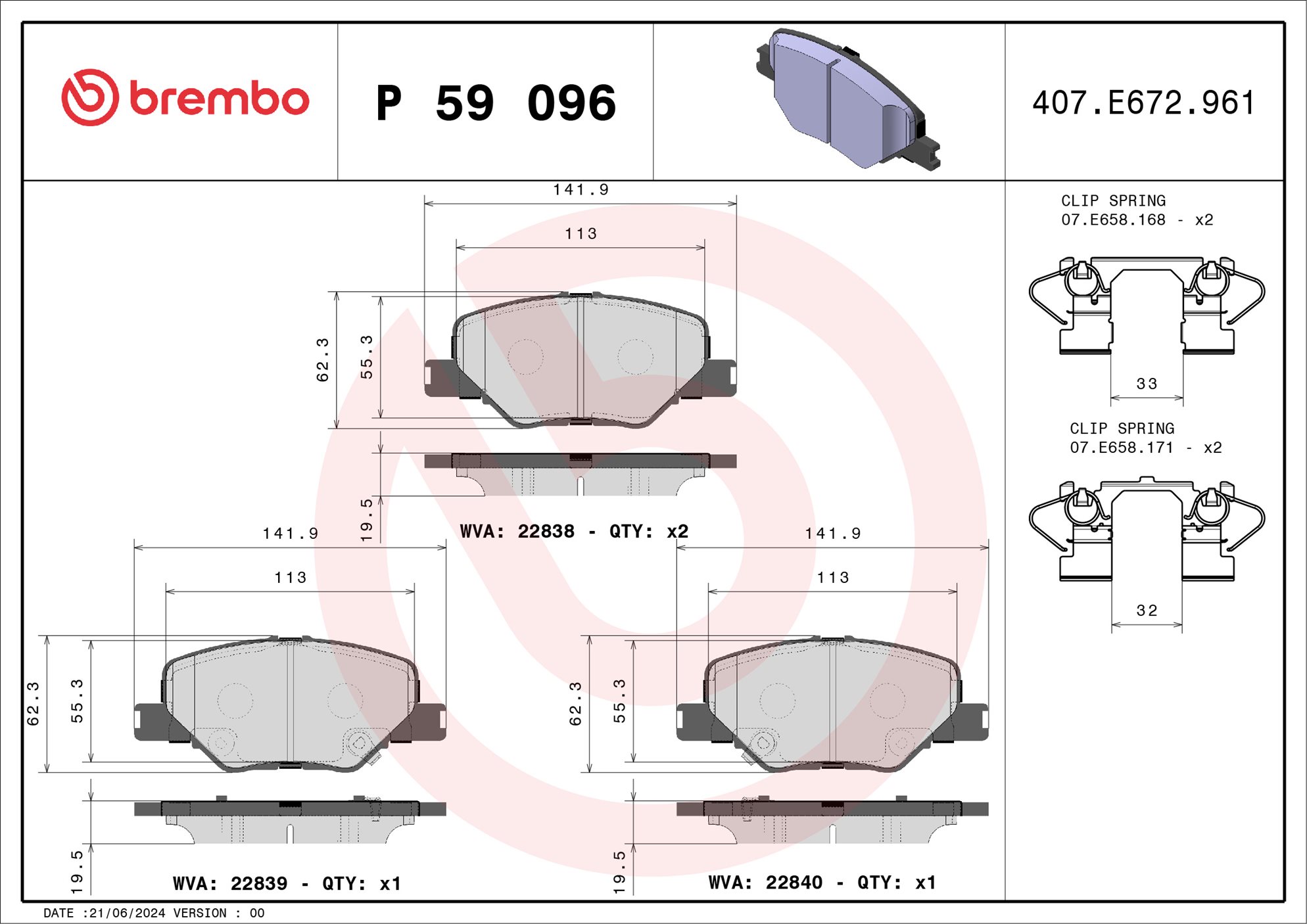 BREMBO Bremseklodser p59096 for OPEL