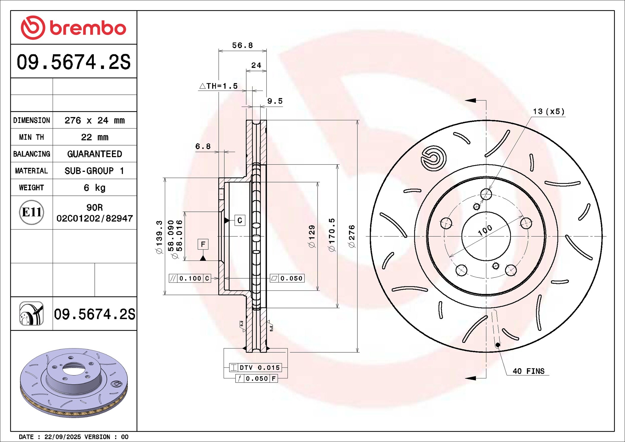 BREMBO Bremseskive 09.5674.2S 276mm 24mm for SUBARU TOYOTA