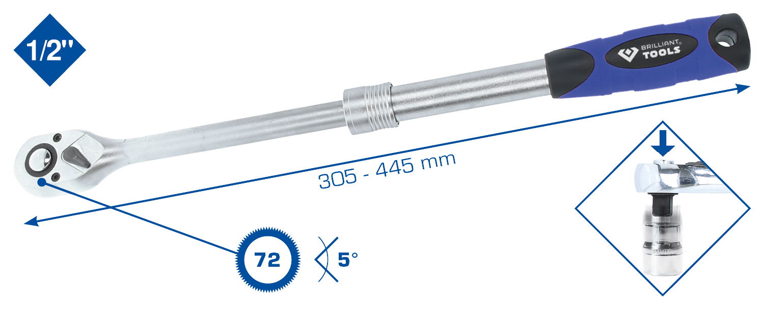 BRILLIANT TOOLS Omskiftelig skralde bt022992