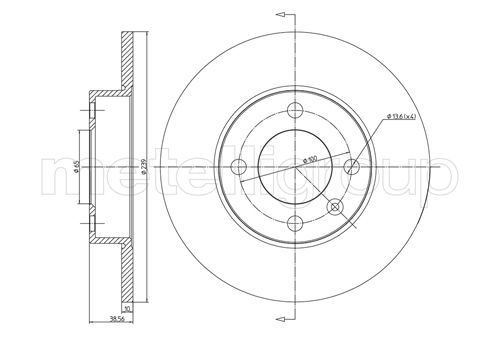 METELLI Bremseskive 230054 fuld 239mm 10mm for VW AUDI