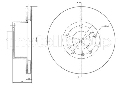 METELLI Bremseskive 230061 ventileret 257mm 22mm