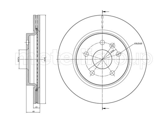 METELLI Bremseskive 231009c ventileret 315mm 23mm for OPEL
