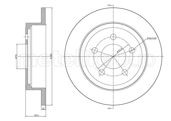 METELLI Bremseskive 231017c fuld 285mm 12mm for JEEP