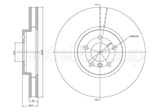 METELLI Bremseskive 231030c ventileret 365mm 36mm for BMW