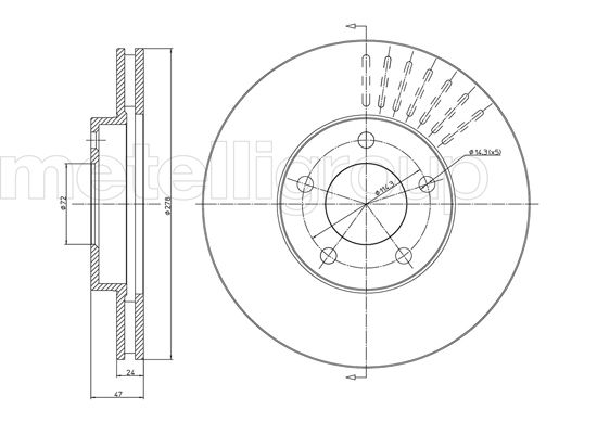 METELLI Bremseskive 231036c ventileret 278mm 24mm for FORD MAZDA