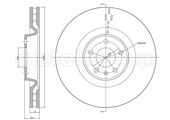 METELLI Bremseskive 231085c ventileret 356mm 34mm for AUDI
