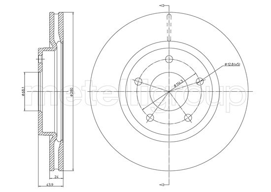 METELLI Bremseskive 231252c ventileret 280mm 24mm for NISSAN