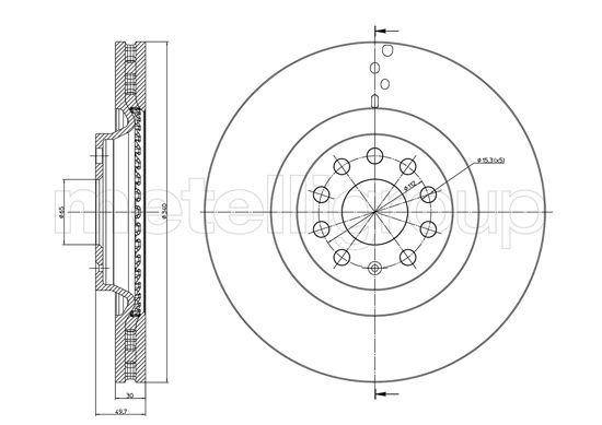 METELLI Bremseskive 231243c ventileret 340mm 30mm for VW
