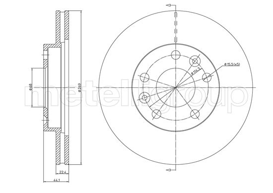 METELLI Bremseskive 231288c ventileret 269mm 22mm for DACIA