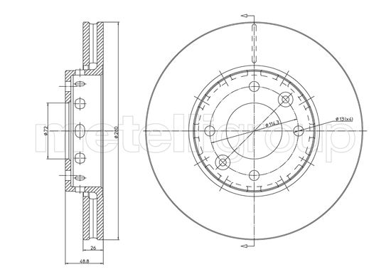 METELLI Bremseskive 231355c ventileret 280mm 26mm for KIA