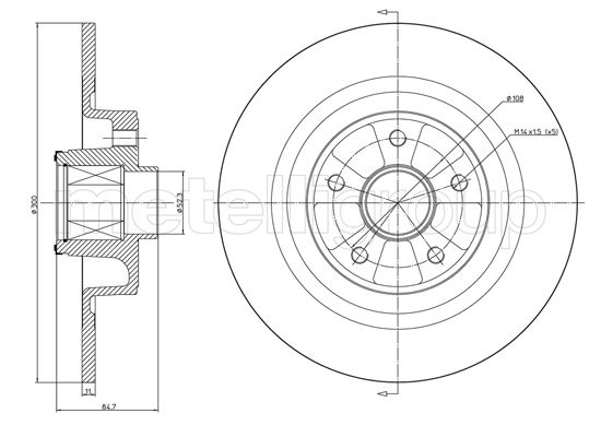 METELLI Bremseskive 231396 ventileret 300mm 11mm for RENAULT
