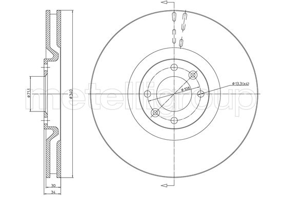 METELLI Bremseskive 231483c ventileret 340mm 30mm for PEUGEOT
