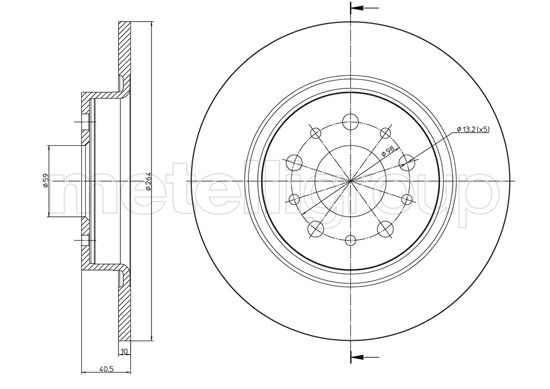 METELLI Bremseskive 231506c fuld 264mm 10mm for FIAT