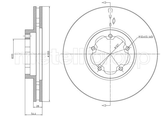 METELLI Bremseskive 231494 ventileret 300mm 28mm for FORD