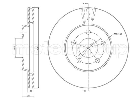 METELLI Bremseskive 231629c ventileret 257mm 20mm for CHRYSLER