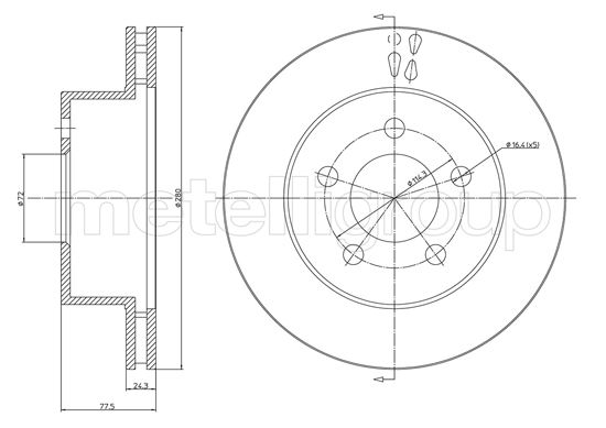 METELLI Bremseskive 231651c ventileret 280mm 24mm for JEEP