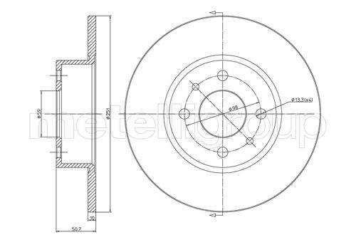 METELLI Bremseskive 230193c fuld 252mm 10mm for LANCIA ALFA ROMEO