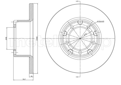 METELLI Bremseskive 230210 fuld 280mm 16mm for MERCEDES-BENZ