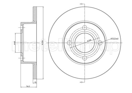 METELLI Bremseskive 230233 fuld 256mm 13mm for AUDI