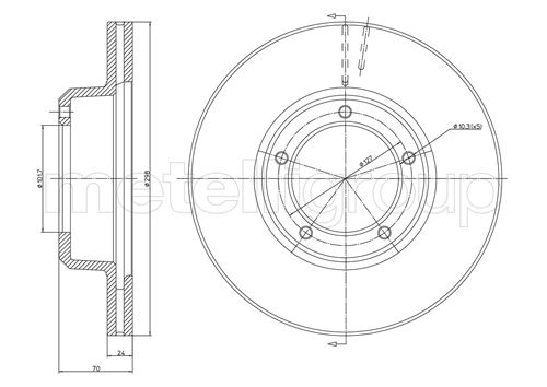 METELLI Bremseskive 230237 ventileret 298mm 24mm for LAND ROVER