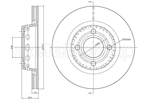 METELLI Bremseskive 230330 ventileret 280mm 22mm for AUDI