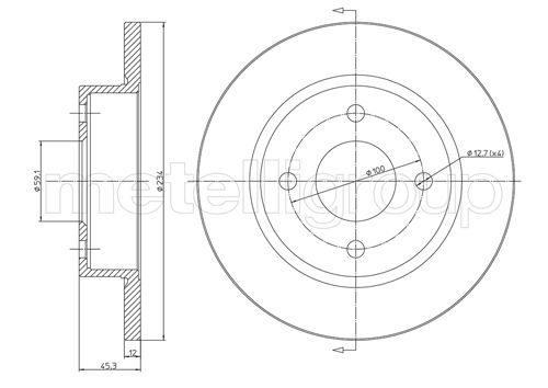 METELLI Bremseskive 230348 fuld 234mm 12mm for NISSAN