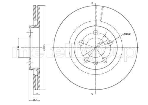 METELLI Bremseskive 230391c ventileret 280mm 22mm for VW AUDI