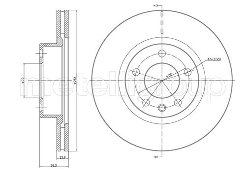 METELLI Bremseskive 230446 ventileret 286mm 24mm for OPEL