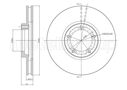 METELLI Bremseskive 230459 ventileret 254mm 24mm for FORD