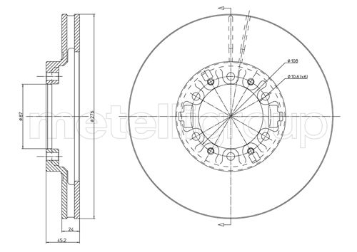 METELLI Bremseskive 230463 ventileret 276mm 24mm for MITSUBISHI