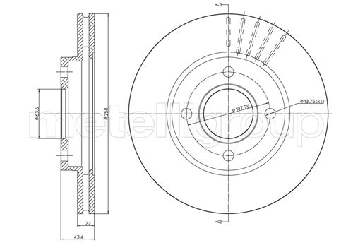 METELLI Bremseskive 230476c ventileret 258mm 22mm for FORD MAZDA