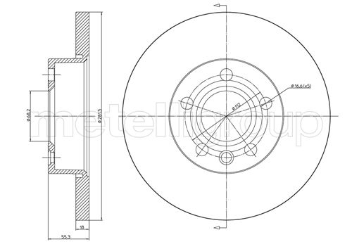 METELLI Bremseskive 230484 fuld 282mm 18mm for VW