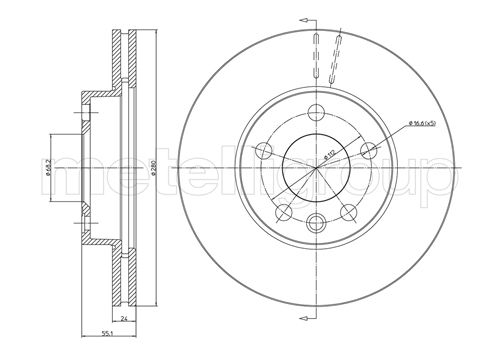 METELLI Bremseskive 230507 ventileret 280mm 24mm for VW