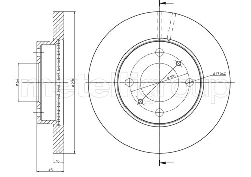 METELLI Bremseskive 230505c ventileret 236mm 18mm for MITSUBISHI