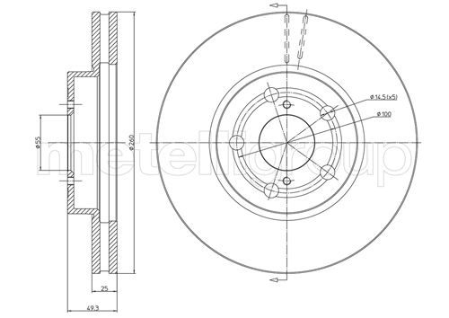 METELLI Bremseskive 230512c ventileret 260mm 25mm for TOYOTA